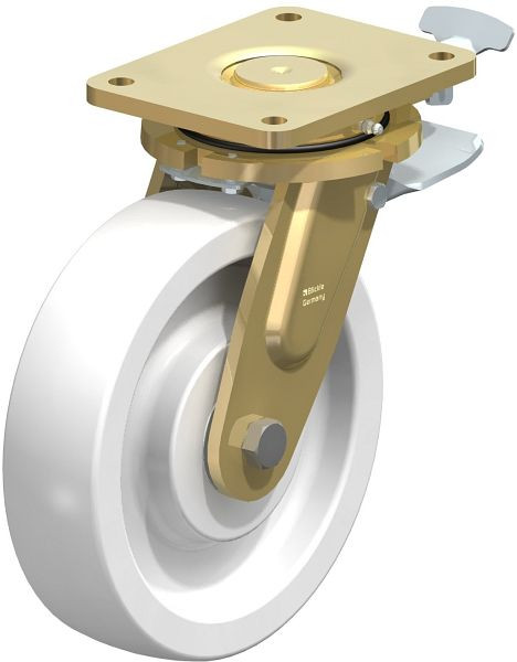 Blickle LS-SPO 250K-ST-RI4 Stahlgeschweißte Schwerlast-Lenkrolle, schwere Drehkranz-Ausführung mit Feststeller, Polyamid, Weiß, 745402