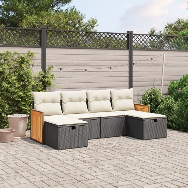 vidaXL 6-teilig Garten-Sofagarnitur mit Kissen Schwarz Poly Rattan, 3265774