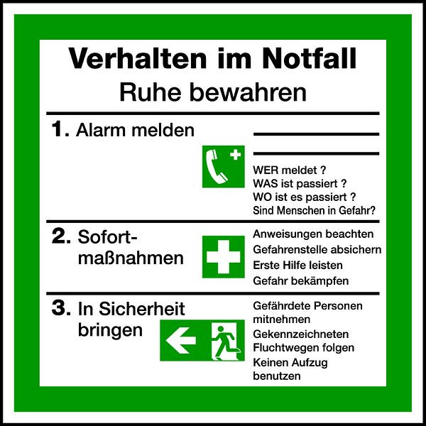 Schilder Klar Verhalten im Notfall für Rettungspläne, 200x200 mm Folie selbstklebend, 1128/60