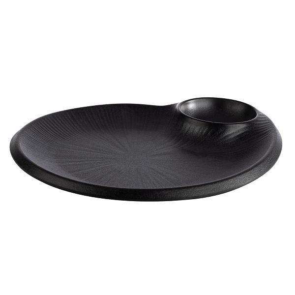 APS Teller -NERO-, 24 x 20 x 2,5 cm, Melamin, schwarz, mit integriertem, Dipschälchen /, Vertiefung Ø 7 cm, 0,04 Liter, 85074