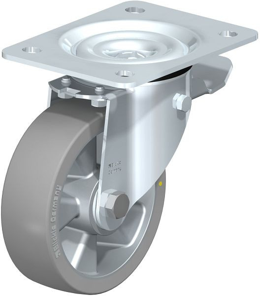 Blickle LK-ALTH 125K-3-ST-AS Stahlblech-Lenkrolle, schwere Ausführung, mit Anschraubplatte & Feststeller, Blickle Extrathane®, Grau, 762945