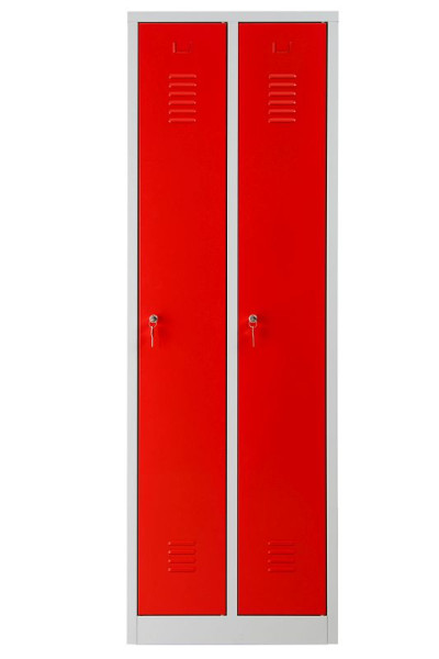 Gürkan Garderobenschrank, 50 x 60 x 180 cm, Lichtgrau, Feuerrot, EU Zylinderschloss, Hutboden & Kleiderhaken, WRC/2.1860, 103490