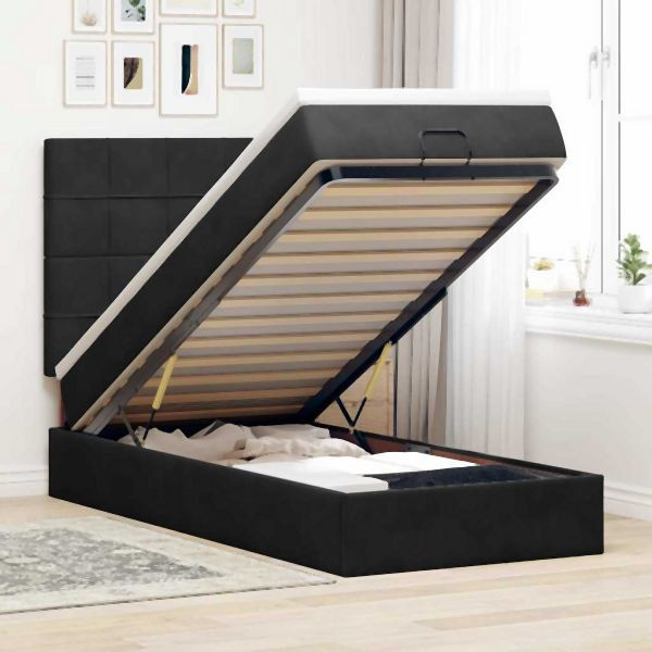 vidaXL Ottoman-Bett mit Matratzen & LEDs Schwarz 90x200 cm Samt, 3314296