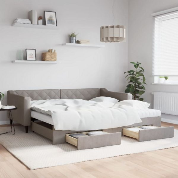 vidaXL Tagesbett Ausziehbar mit Schubladen Taupe 100x200 cm Stoff, 3197488