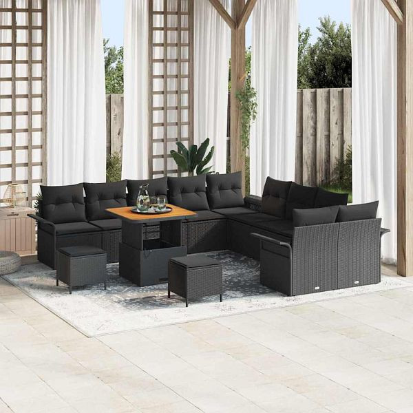 vidaXL Garten-Sofa-Set mit Kissen 13-teilig Schwarz 80 x 80 x 71 cm, 3364139