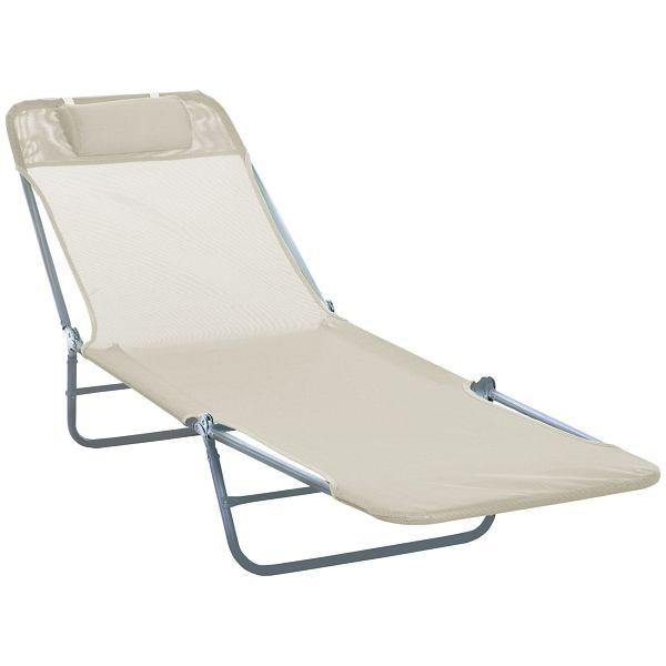 Outsunny Sonnenliege klappbar mit Kopfkissen verstellbar mit 5-Fach bis 120kg belastbar für Garten, Balkon und Pool geeignet, 4 Farben(Creme), 01-0334