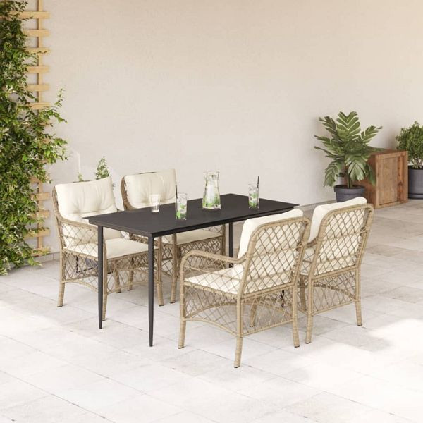 vidaXL 5-teilig Garten-Essgruppe mit Kissen Beige Poly Rattan, 3212140