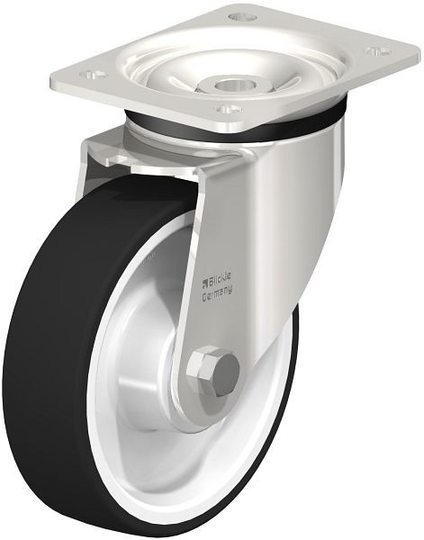 Blickle LKX-POTH 160XK Edelstahl-Schwerlast-Lenkrolle mit Anschraubplatte, Thermoplastisches Polyurethan, Grau, 739477