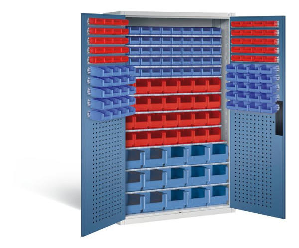 C+P Magazinschrank Serie 13, H1950xB1100xT535mm, Farbe: Lichtgrau / Fernblau, Muldengriff, 130276-62 S10027