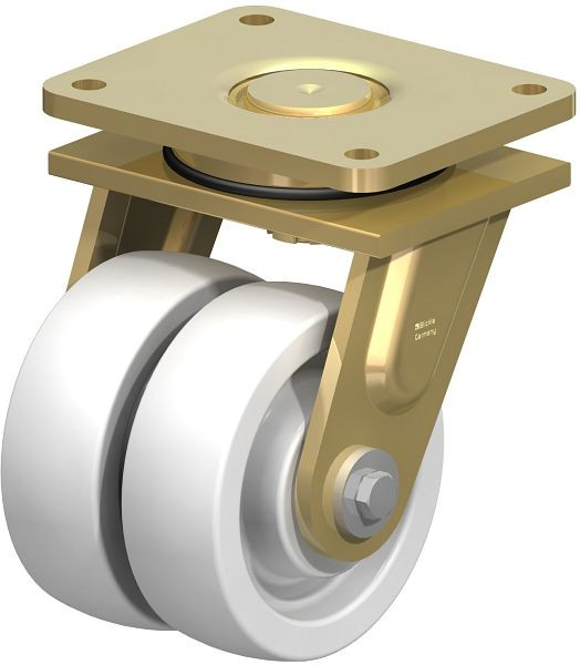 Blickle LSD-SPO 150K-35 Stahlgeschweißte Schwerlast-Doppel-Lenkrolle, schwere Drehkranz-Ausführung, Polyamid, Weiß, 614503