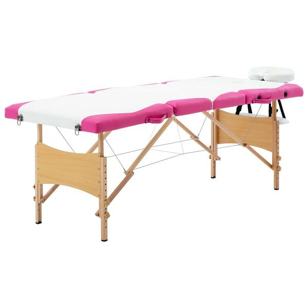 vidaXL Massageliege Klappbar 4-Zonen mit Holzgestell Weiß und Rosa, 110226
