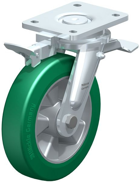 Blickle LO-ALST 200K-ST-RI4 Stahlgeschweißte Schwerlast-Lenkrolle mit Feststeller, Blickle Softhane®, Grün, 742974