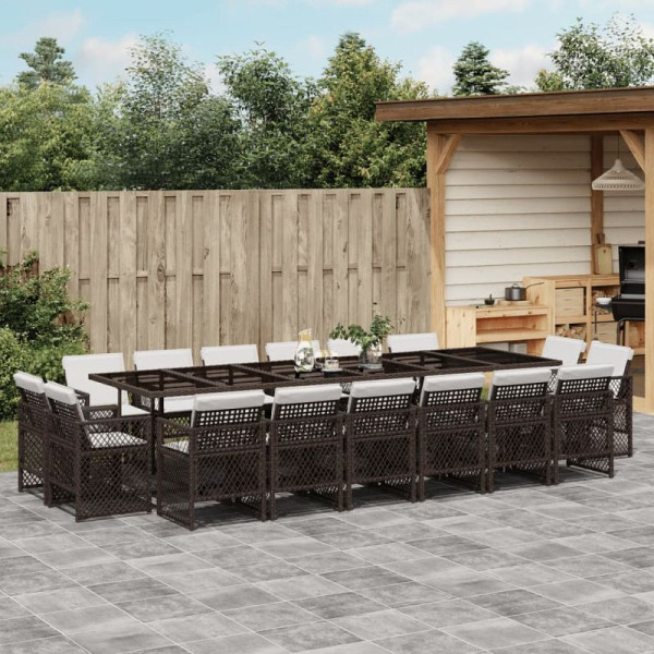 vidaXL 17-teilig Garten-Essgruppe mit Kissen Braun Poly Rattan, 3210885