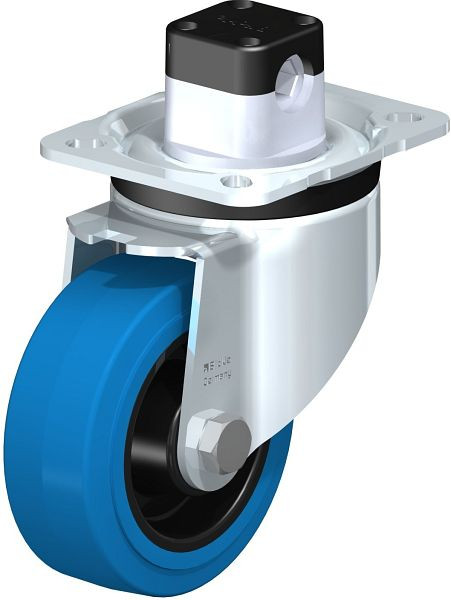 Blickle LK-POEV 100R-1-CS11-SB Stahlblech-Lenkrolle, schwere Ausführung, mit Anschraubplatte & Zentralfeststeller, Elastik-Vollgummi, Blau, 850948