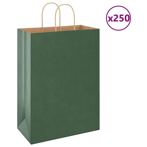 vidaXL Papiertragetaschen 250 Stk. mit Henkeln Grün 32x17x44 cm, 4101734