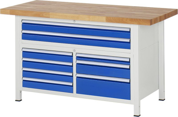 RAU Werkbank Serie 8000 - Modell 8923, B1500 x T700 x H840-1040 mm, Systemunterbau B1235 x T650 x H800-1000 mm, 03-8923A2-157B4H.11