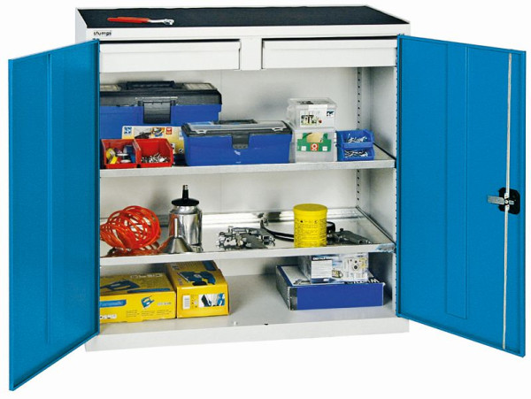 stumpf Werkzeugschrank, Höhe 100 cm, 2 Schubladen, 2 Fachböden, lichtgrau / lichtblau, 2007278