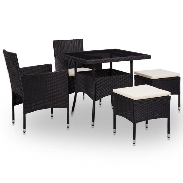 vidaXL 5-teilig Garten-Essgruppe Schwarz Poly Rattan und Glas, 46175