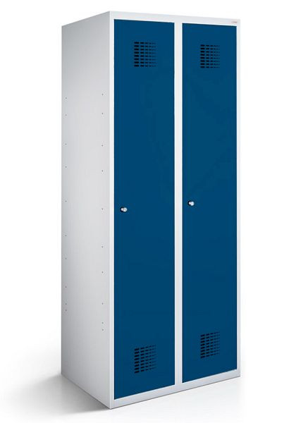KEMMLIT Spind mit 2 Abteilen 30cm mit geschlossenem Sockel, Enzianblau 5010, Zylinderschloss, 100008