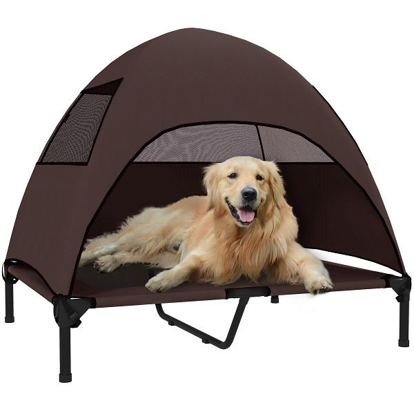 PawHut Hundeliege Outdoor mit Dach, Erhöhtes Hundebett für Große Hunde, 91 x 76 x 90 cm, Kaffee, D04-303V01CF