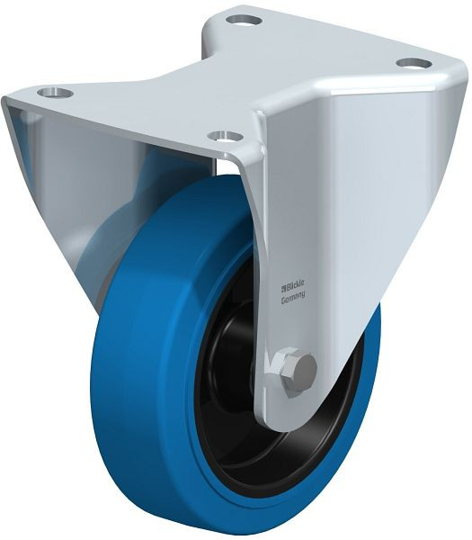 Blickle BH-POEV 125R-3-SB Stahlblech-Bockrolle, Schwerlast-Ausführung, mit Anschraubplatte, Elastik-Vollgummi, Blau, 749149