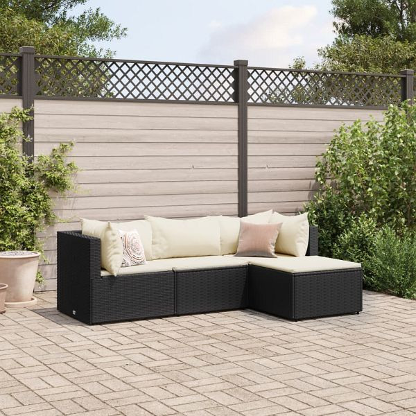 vidaXL 4-teilig Garten-Lounge-Set mit Kissen Schwarz Poly Rattan, 3308048