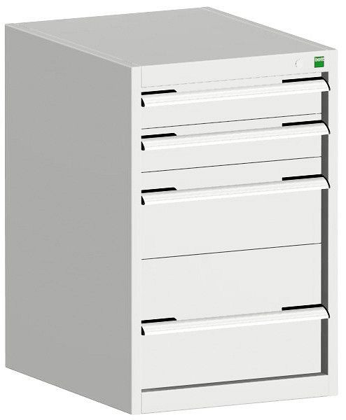 bott cubio Schubladenschrank bestückt mit 4 Schubladen BxTxH: 525 x 650 x 800 mm, RAL 7035, 40018033.16V