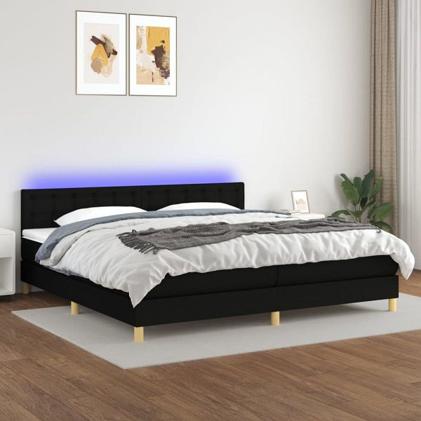 vidaXL Boxspringbett mit Matratze & LED Schwarz 200x200 cm Stoff, 3134063