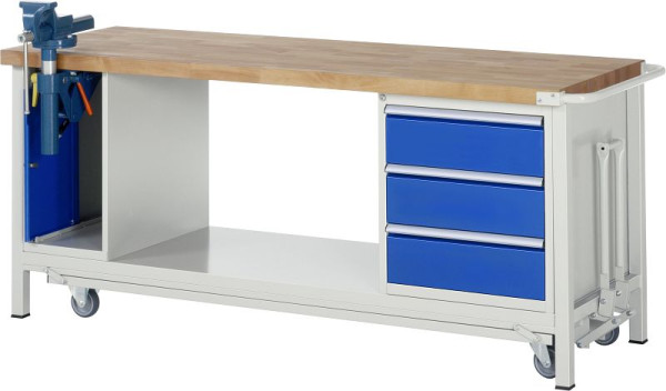 RAU Absenkbare Werkbank 8000 - Modell 8183, B2000 x T700 x H880 mm, 3 x Schublade-Größe-L 3xH180 mm, 05-8183A6-207B4F.11