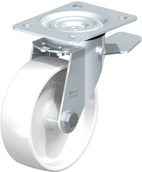 Blickle LE-PPN 150G-ST Stahlblech-Lenkrolle mit Anschraubplatte & Feststeller, Polypropylen, Weiß, 762859