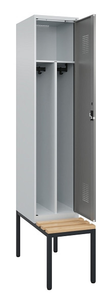 C+P Spind Evolo PLUS, 1 Abteile, 2120x400x815mm, 7035/0004, Haken 4, Zylinderschloss, Sitzfläche Buche-Hartholz, Sitzbank, Trennwand, 0490507-12F S10041