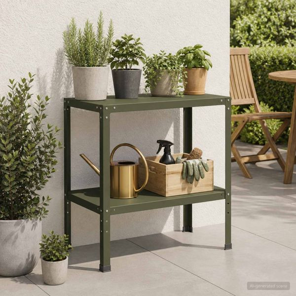 vidaXL Pflanztisch 100 x 50 x 80 cm Pulverbeschichteter Stahl Olivgrün, 8014879