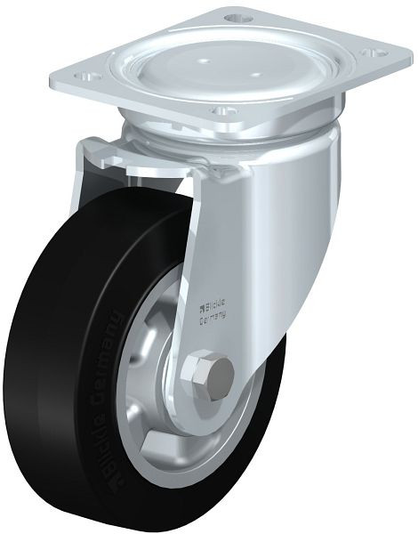 Blickle LU-ALEV 150K Stahlblech-Lenkrolle, schwere, geschlossene Ausführung, mit Anschraubplatte, Elastik-Vollgummi, Schwarz, 759154