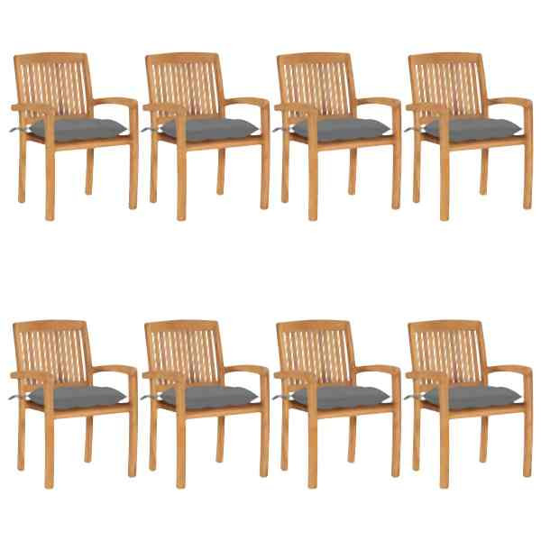 vidaXL Stapelbare Gartenstühle mit Kissen 8 Stück Massivholz Teak, 3073280