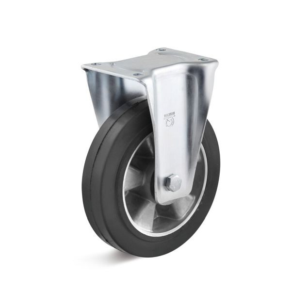 Torwegge Elastik-Vollgummi Bockrolle, Tragfähigkeit 200 kg, Rad-Ø 125 mm, Radbreite 40 mm, Bauhöhe Gehäuse 115,5 mm, Gesamtbauhöhe 178 mm, 0023757