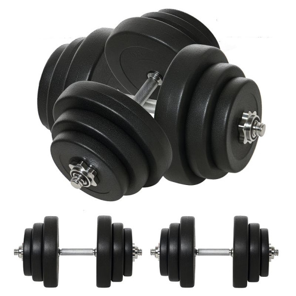 HOMCOM Kurzhantel-Set 40 kg, 2 Metallgriffe, 12 Hantelscheiben, bodenschonend, schwarz, B1-0126