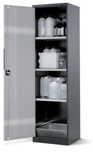 asecos Chemikalienschrank Systema CS-53L, Korpus anthrazit, silber, 3 Einlegeböden und Bodenwanne, 202572