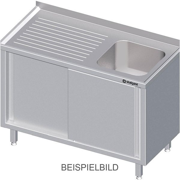 Stalgast Spülschrank mit Schiebetüren 1100x700x850 mm, mit einem Becken links, mit Aufkantung, verschweißt, VSK11721LA