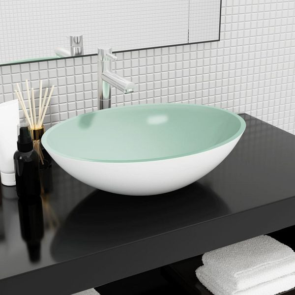 vidaXL Waschbecken Glas 50x37x14 cm Weiß, 345255, 8720287125006