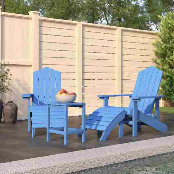 vidaXL Adirondack-Gartenstühle mit Hocker & Tisch HDPE Aquamarin, 3095715