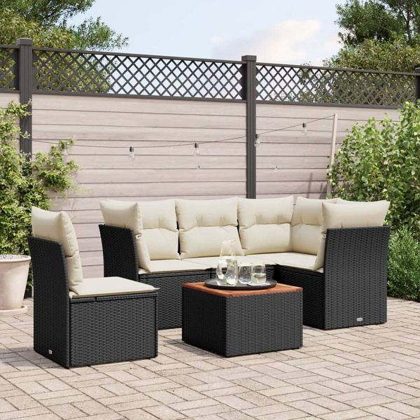 vidaXL 6-tlg. Garten-Sofagarnitur mit Kissen Schwarz Poly Rattan, 3255972