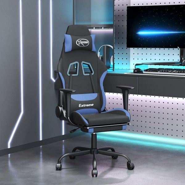 vidaXL Gaming-Stuhl mit Massage & Fußstütze Schwarz und Blau Stoff, 345487