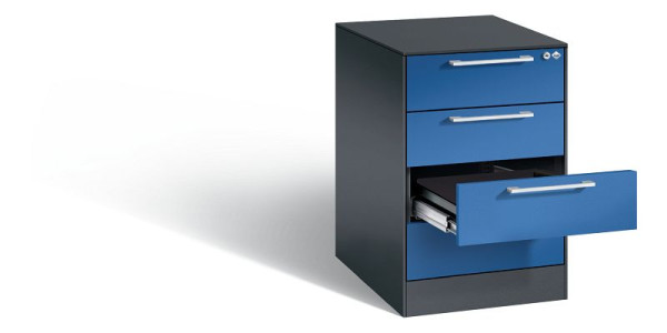 C+P Karteischrank Asisto, H710xB440xT600mm, Farbe: Schwarzgrau / Enzianblau, Bügelgriff, 146275-422 S10008