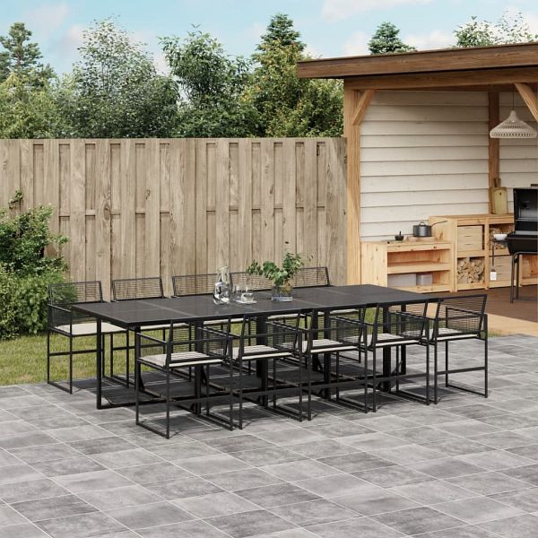 vidaXL 11-teilig Garten-Essgruppe mit Kissen Schwarz Poly Rattan, 3295026