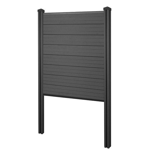 Mendler WPC-Sichtschutz Sarthe, Zaun Windschutz, WPC-Pfosten zum Einbetonieren, Basiselement schmal, 105cm anthrazit, 2x65141+76239+76242+76263