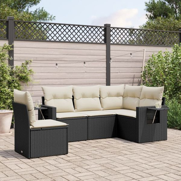 vidaXL 5-tlg. Garten-Sofagarnitur mit Kissen Schwarz Poly Rattan, 3252503