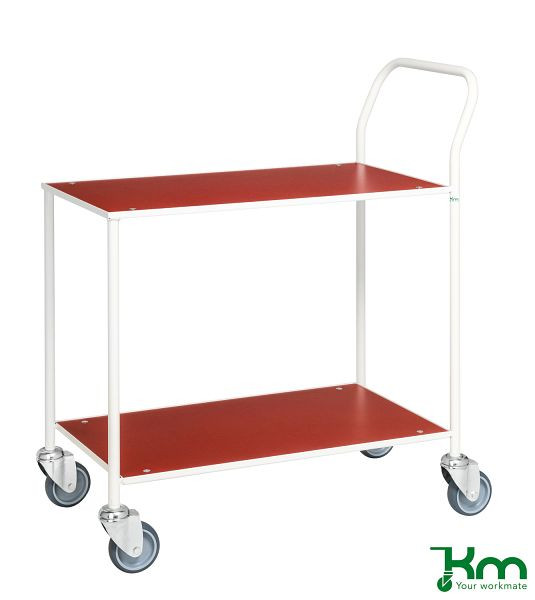 Kongamek Kleiner Tischwagen, vollständig geschweißt, 840 x 430 x 970 mm, Rot / Weiß, 4 Lenkrollen, KM173-1