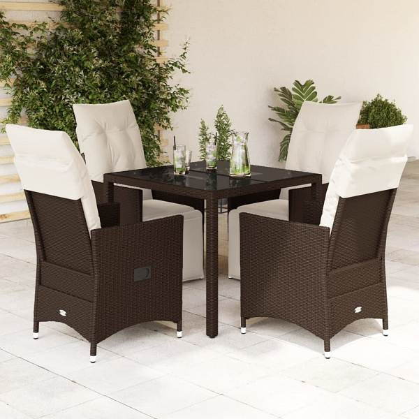 vidaXL 5-tlg. Garten-Bistro-Set mit Kissen Braun Poly Rattan, UV-beständig, 3276916
