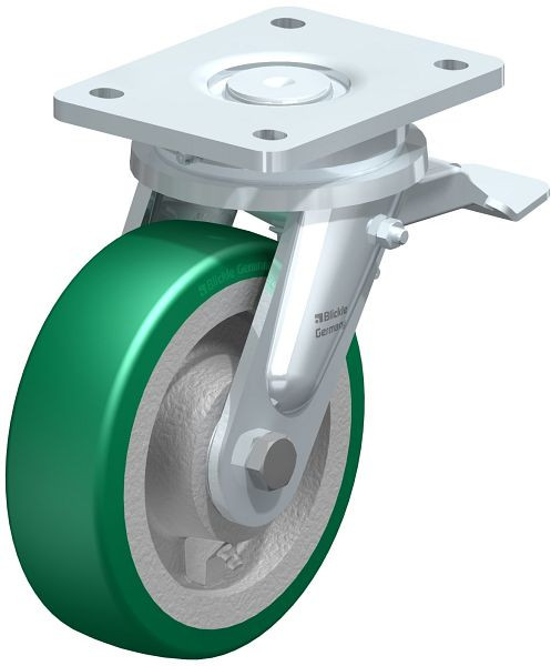 Blickle LO-GST 160K-ST Stahlgeschweißte Schwerlast-Lenkrolle mit Feststeller, Blickle Softhane®, Grün, 754935