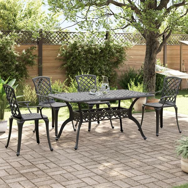 vidaXL 5-teilig Garten-Essgruppe Schwarz Aluminiumguss, 3216317